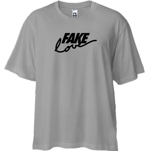 Футболка двунитка Oversize, Серый, Fake love