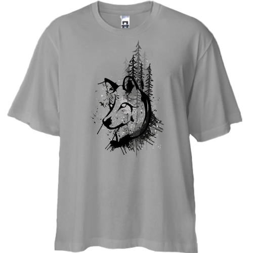 Футболка двунитка Oversize, Серый, Дикий волк