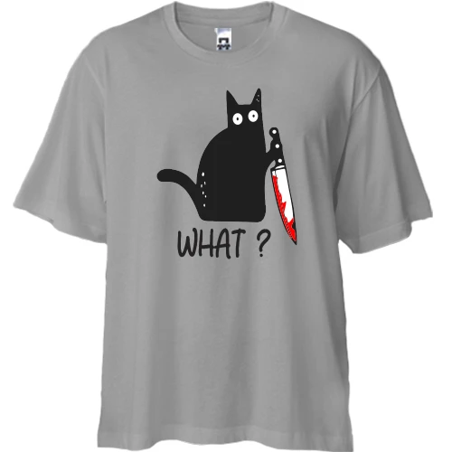 Футболка двунитка Oversize, Серый, What cat