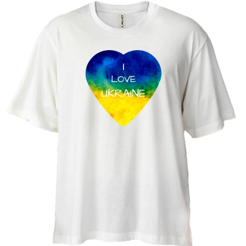 Футболка двонитка Oversize, Білий, "I love Ukraine" на серці