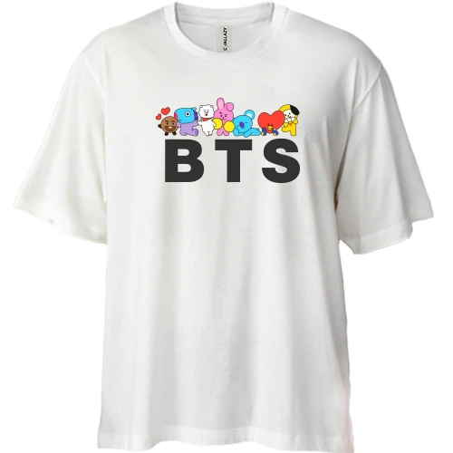 Футболка двонитка Oversize BTS (напис з іконками)