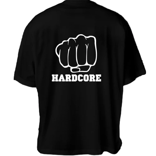 Футболка двунитка Oversize с кулаком и надписью Hardcore