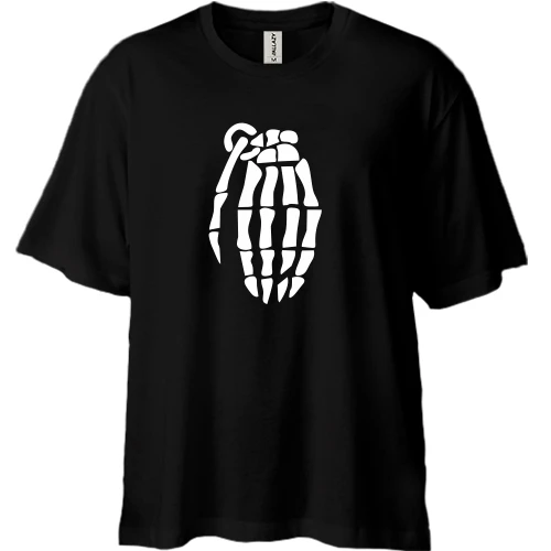 Футболка двонитка Oversize, Чорний, граната-скелет