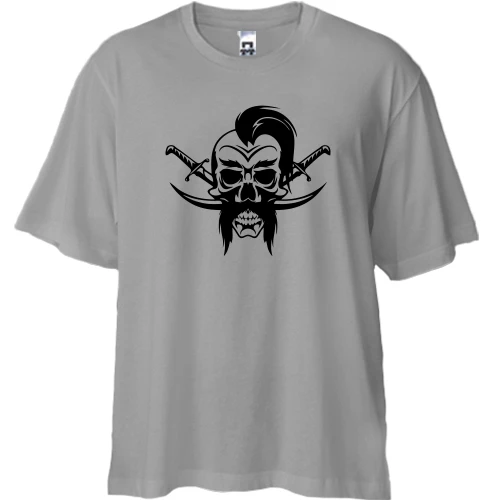 Футболка двонитка Oversize, Сірий, Козак - череп