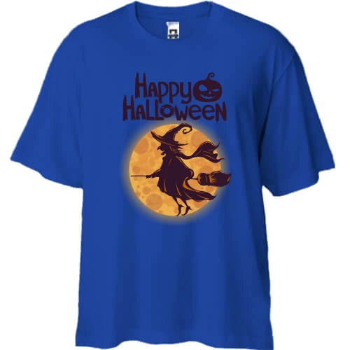 Футболка двонитка Oversize з відьмою на мітлі "Happy Halloween"