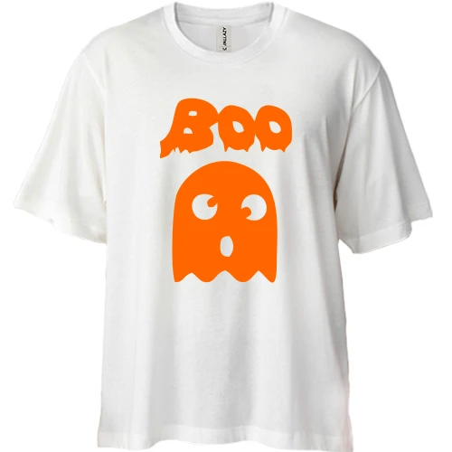Футболка двонитка Oversize, Білий, з милим привидом "BOO" Halloween