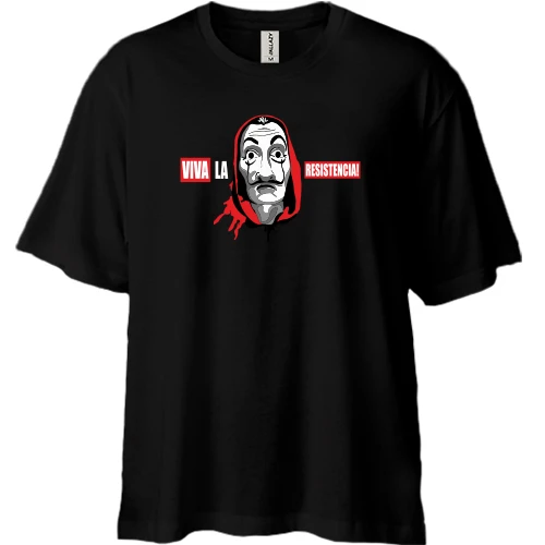 Футболка двунитка Oversize, Черный, Бумажный дом - Viva la Resistencia!
