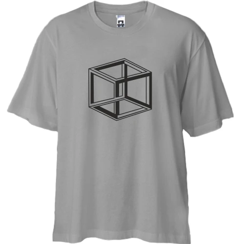 Футболка двонитка Oversize, Сірий, з кубом (обман зору)