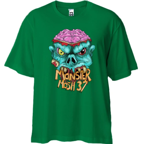 Футболка двонитка Oversize, Зелений, з монстром "Monster Mosh 37"