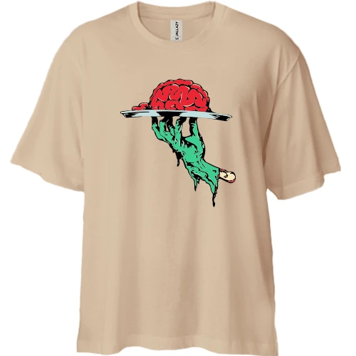 Футболка двунитка Oversize, Бежевый, с мозгами на блюде