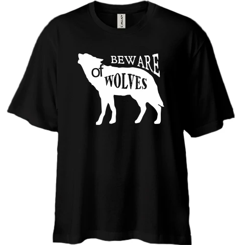 Футболка двонитка Oversize, Чорний, beware of wolves