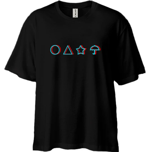 Футболка двунитка Oversize, Черный, Игра в кальмара - Сахарные соты