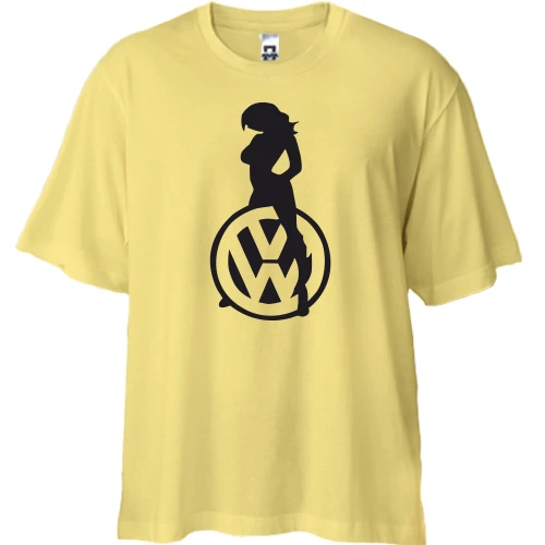 Футболка двунитка Oversize, Желтый, Volkswagen (лого с девушкой)