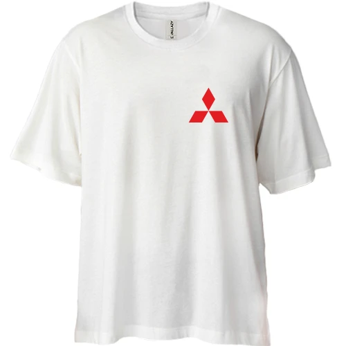 Футболка двунитка Oversize, Белый, с лого Mitsubishi (mini)
