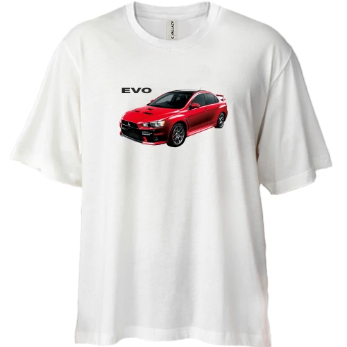 Футболка двунитка Oversize, Белый, с лого Mitsubishi EVO