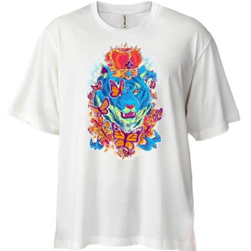 Футболка двонитка Oversize тигр з метеликами