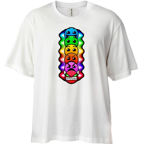 Футболка двунитка Oversize, Белый, GEOMETRY DASH LEVELS СМАЙЛЫ