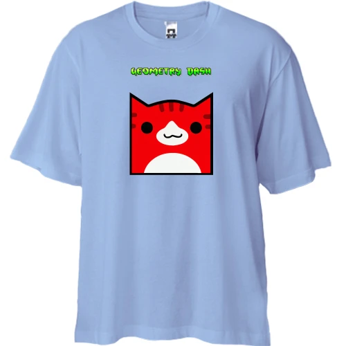 Футболка двунитка Oversize, Синий, GEOMETRY DASH CAT SKIN