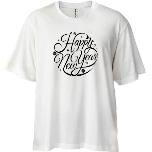 Футболка двунитка Oversize, Белый, Happy New Year