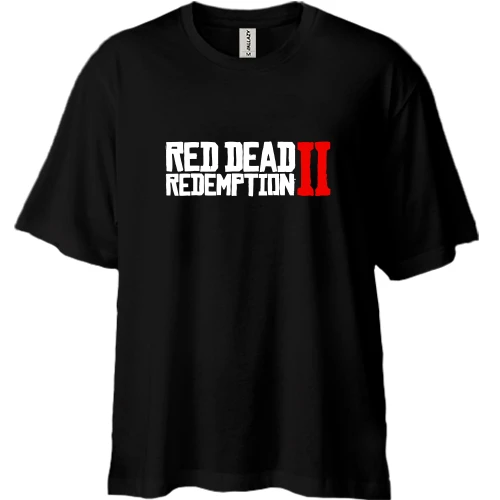 Футболка двунитка Oversize, Черный, Red Dead Redemption 2 (лого)