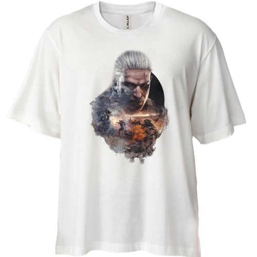 Футболка двунитка Oversize, Белый, The Witcher 3 - Геральт
