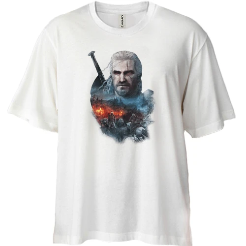 Футболка двунитка Oversize, Белый, The Witcher 3 - Geralt