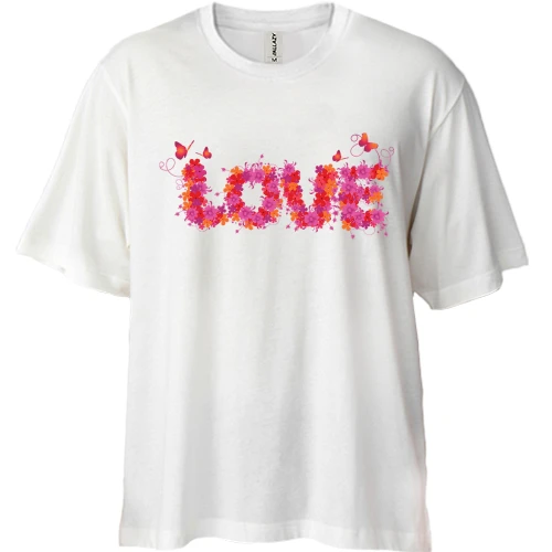 Футболка двонитка Oversize, Білий, з написом "Love" з квітів