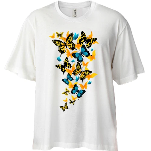 Футболка двонитка Oversize, Білий, з метеликами (2)