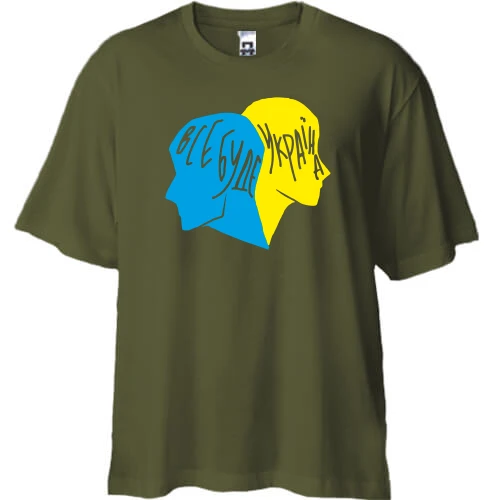 Футболка двунитка Oversize, Хаки, Все будет Украина (2)