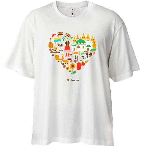 Футболка двунитка Oversize, Белый, I love Ukraine (арт сердце)