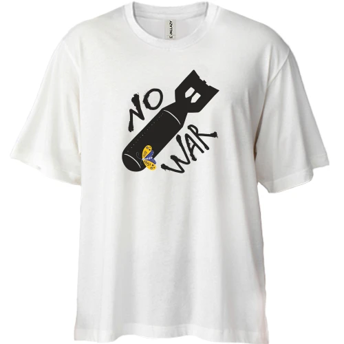 Футболка двонитка Oversize, Білий, з бомбою, метеликом і написом «No War»