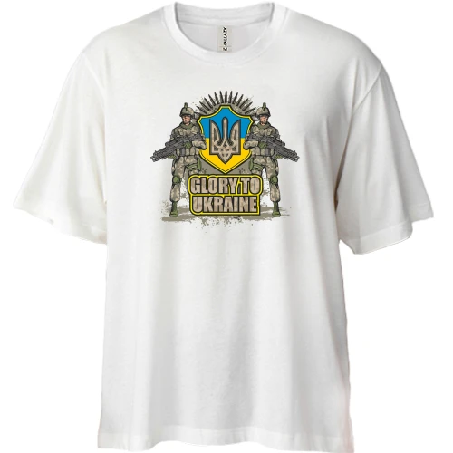 Футболка двунитка Oversize, Белый, Glory to Ukraine (солдаты)