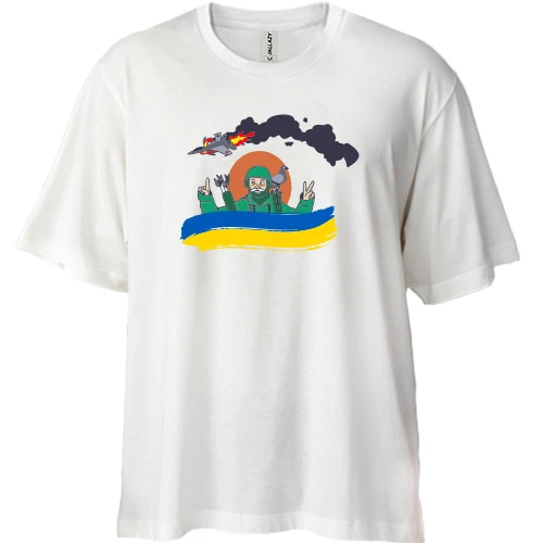 Футболка двонитка Oversize, Синій, зі збитим російським літаком