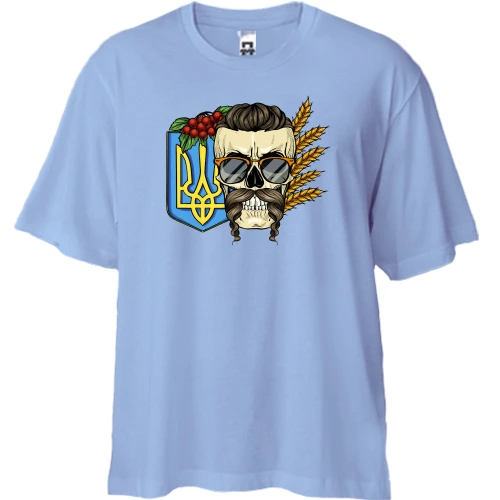 Футболка двунитка Oversize, Синий, Казак-хиппи (череп) 2