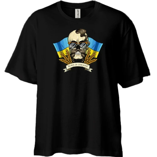 Футболка двонитка Oversize, Чорний, Козак-хіпі (Born in Ukraine) 2