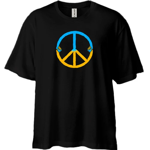 Футболка двунитка Oversize, Черный, Peace Ukraine