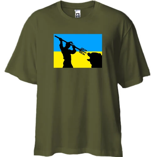Футболка двонитка Oversize, Хакі, Козак вбиває ведмедя