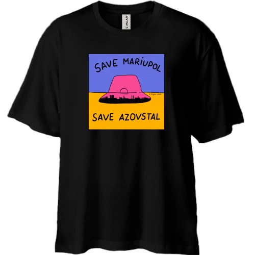 Футболка двонитка Oversize, Чорний, Save Mariupol - Save Azovstal