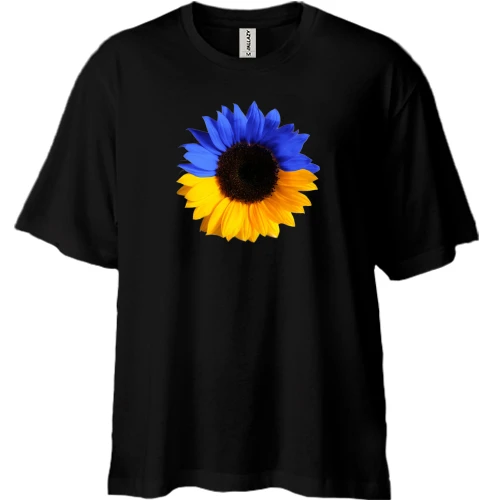 Футболка двунитка Oversize с желто-синим подсолнухом