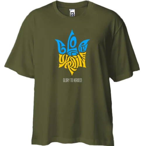 Футболка двонитка Oversize, Хакі, Love Ukraine - Glory to heroes