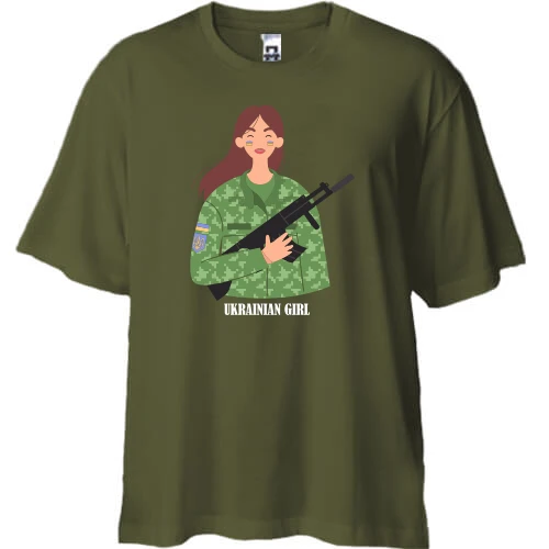 Футболка двунитка Oversize, Хаки, Ukrainian girl (Military)