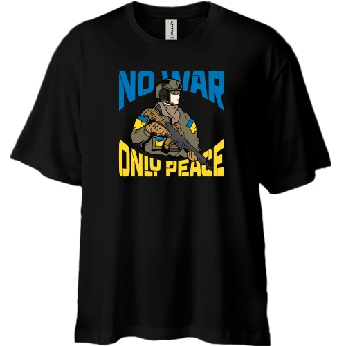 Футболка двунитка Oversize, Черный, No war - only peace