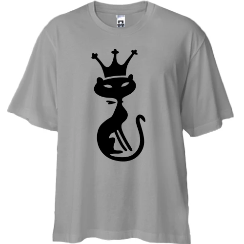 Футболка двонитка Oversize, Сірий, кішка - королівна