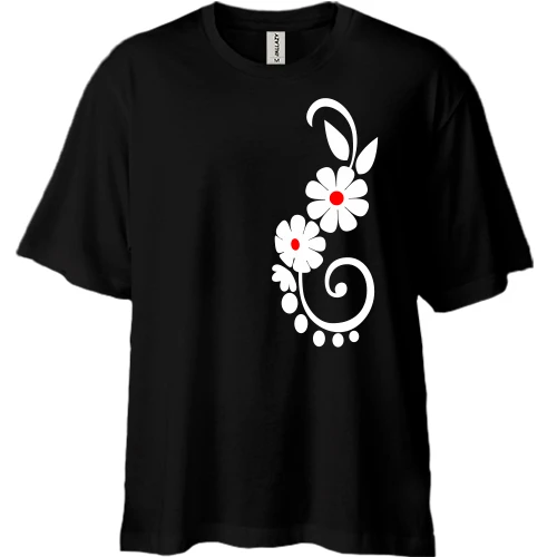 Футболка двонитка Oversize, Чорний, з квіточками