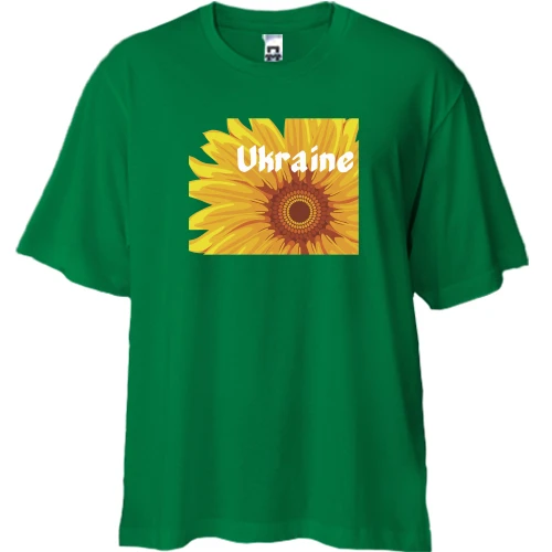 Футболка двунитка Oversize, Зеленый, Ukraine (Подсолнухи) АРТ