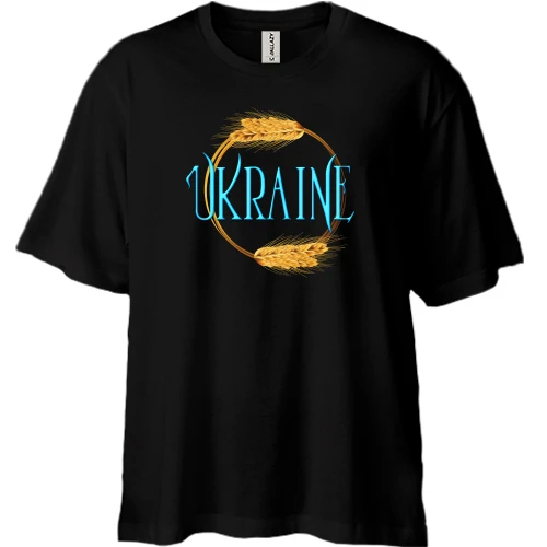 Футболка двунитка Oversize, Черный, Ukraine (кольцо из колосков)