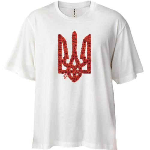 Футболка двонитка Oversize, Білий, Тризуб з маків
