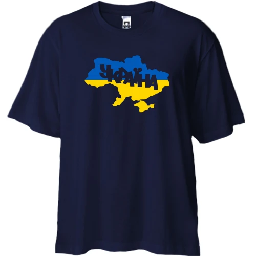 Футболка двонитка Oversize, Синій, з написом Україна (мапа)