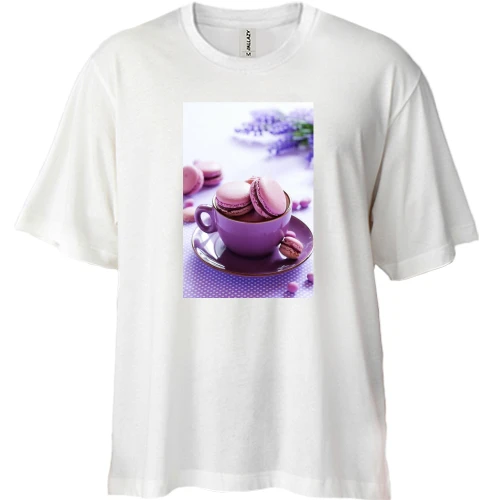 Футболка двунитка Oversize, Белый, Сиреневые макаруны
