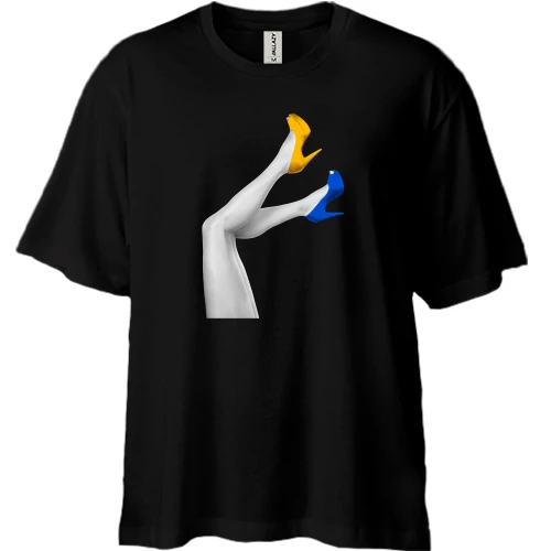 Футболка двонитка Oversize, Чорний, Жовто-сині туфлі